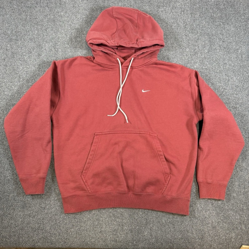 Nike Solo Swoosh Fleece Hoodie Men's Medium Coral Pullover Heavyweight Loose Fit